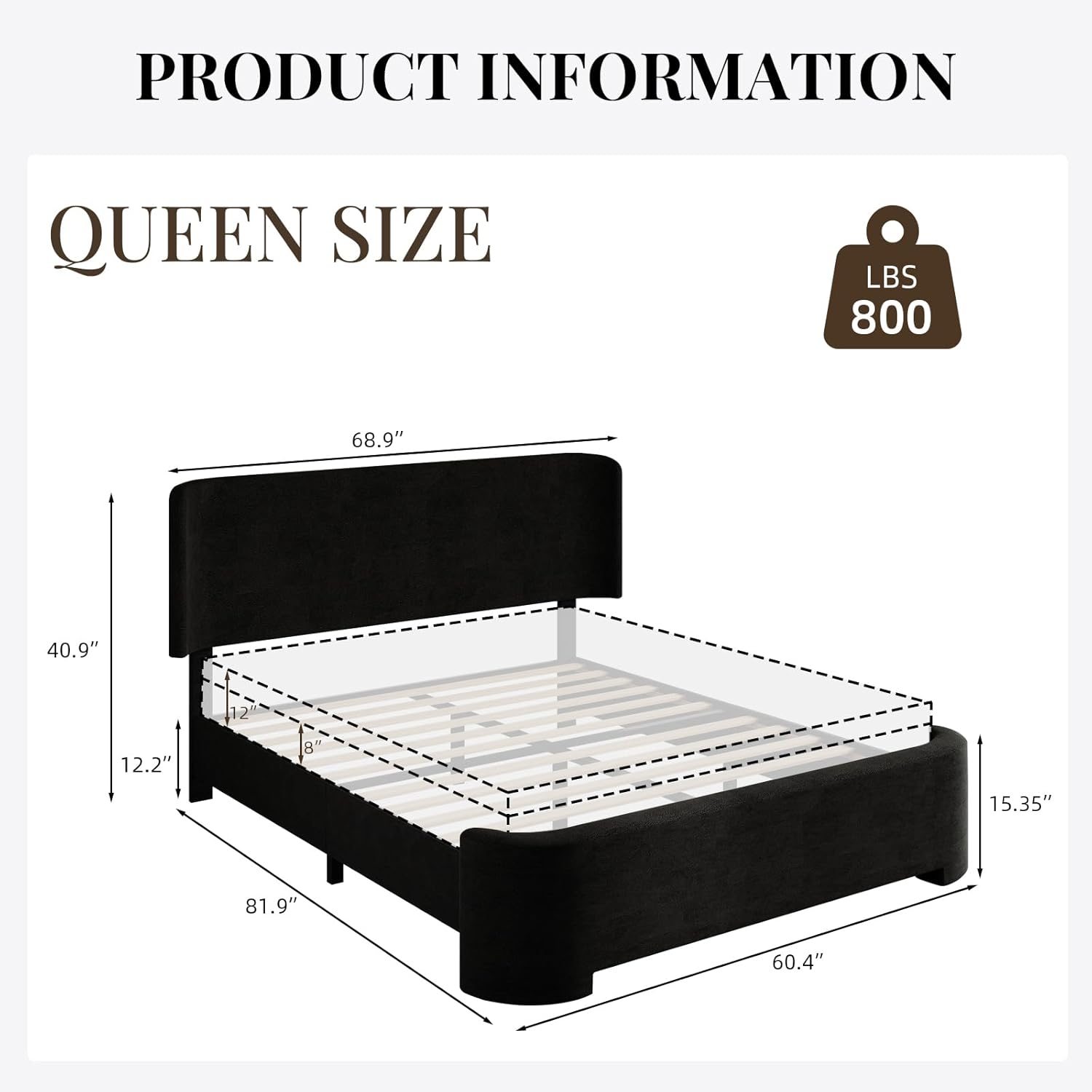 BarnFurin Queen Bed Frame with Wingback Headboard, Velvet Upholstered Platform Bed with Headboard and Footboard, Quiet & Stable Support, Easy Assembly, No Box Spring Needed, Black