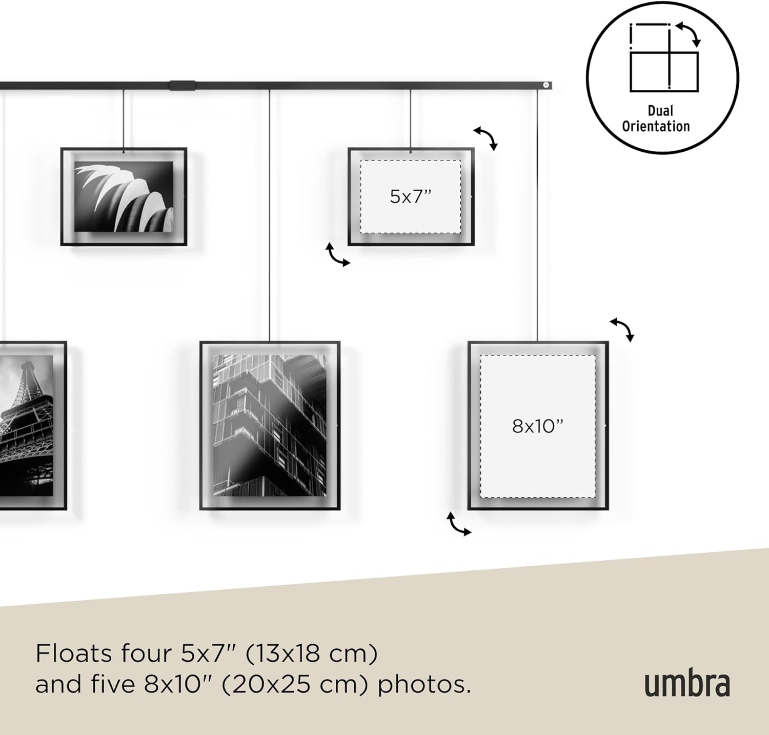 Umbra Exhibit Picture Frame Gallery Set, Adjustable Wall Collage Displays Nine Photos (Four 5x7