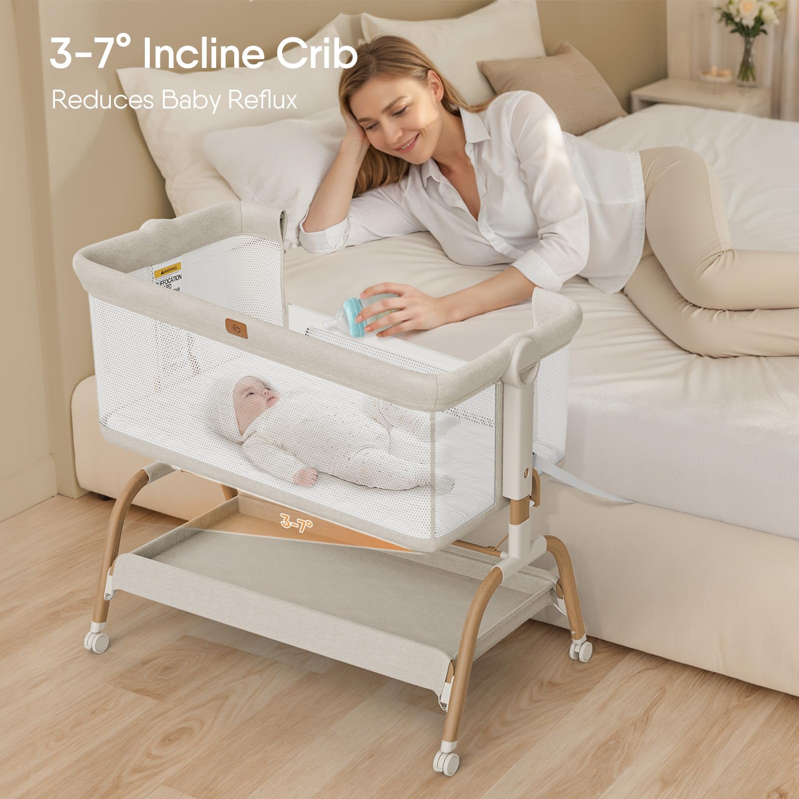 BABYBOND Baby Bassinet Bedside Crib - 3-in-1 Adjustable Sleeper