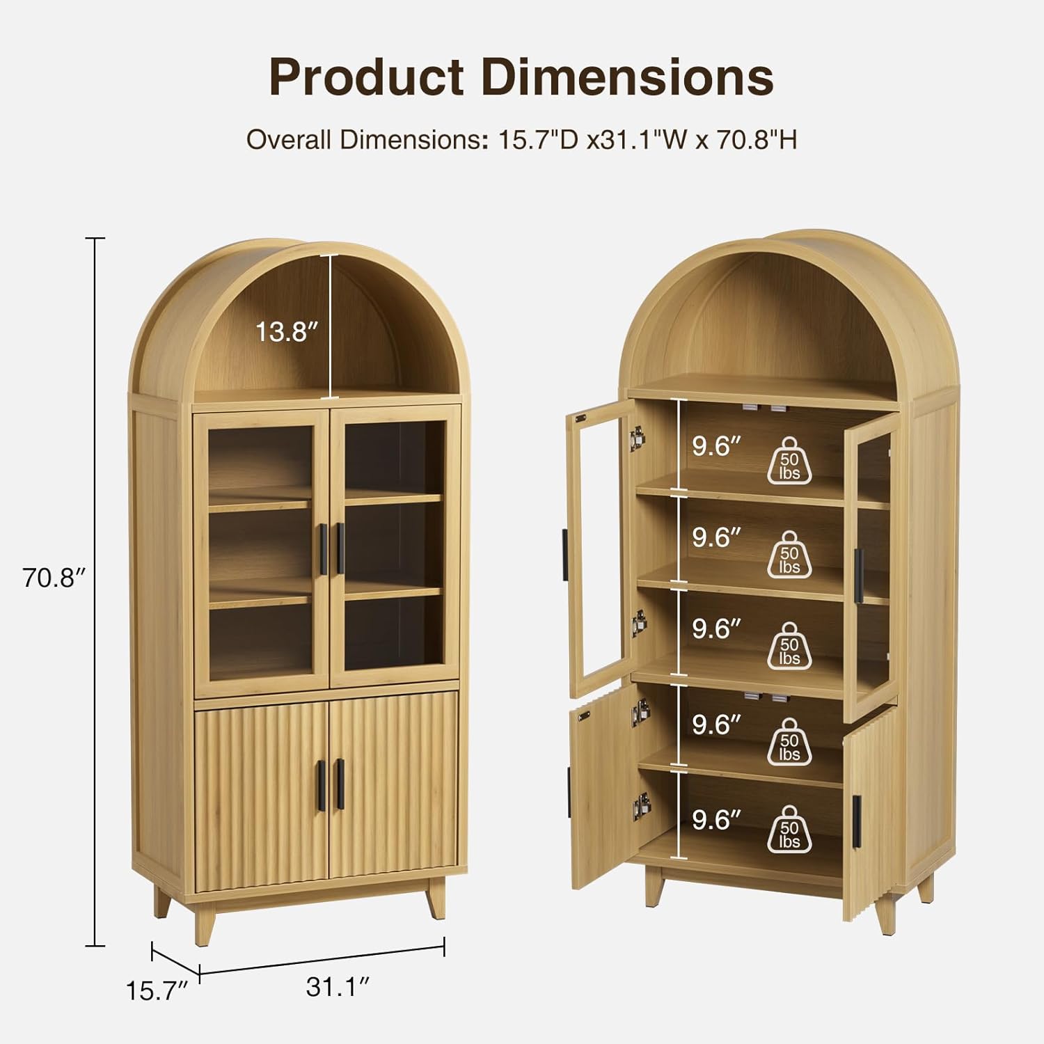 FiveWillowise Arched Cabinet with Glass Doors, 71