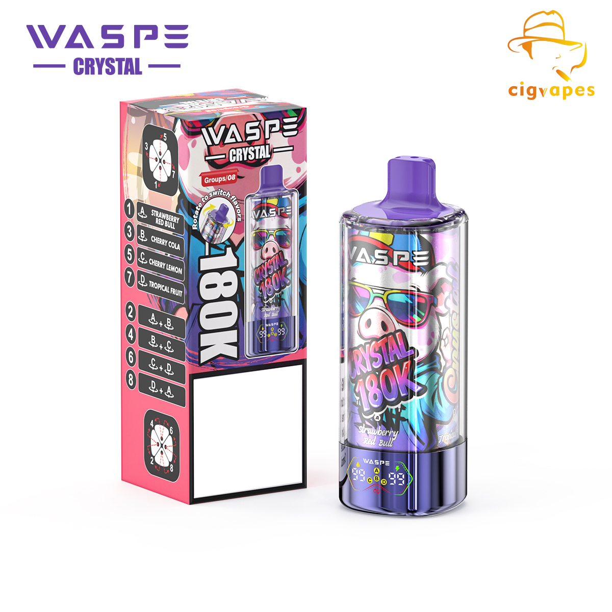 EU Warehouse Waspe Crystal 180k 8 In 1 Puffs 180000 Disposable Vapes Fruit Ice Combos