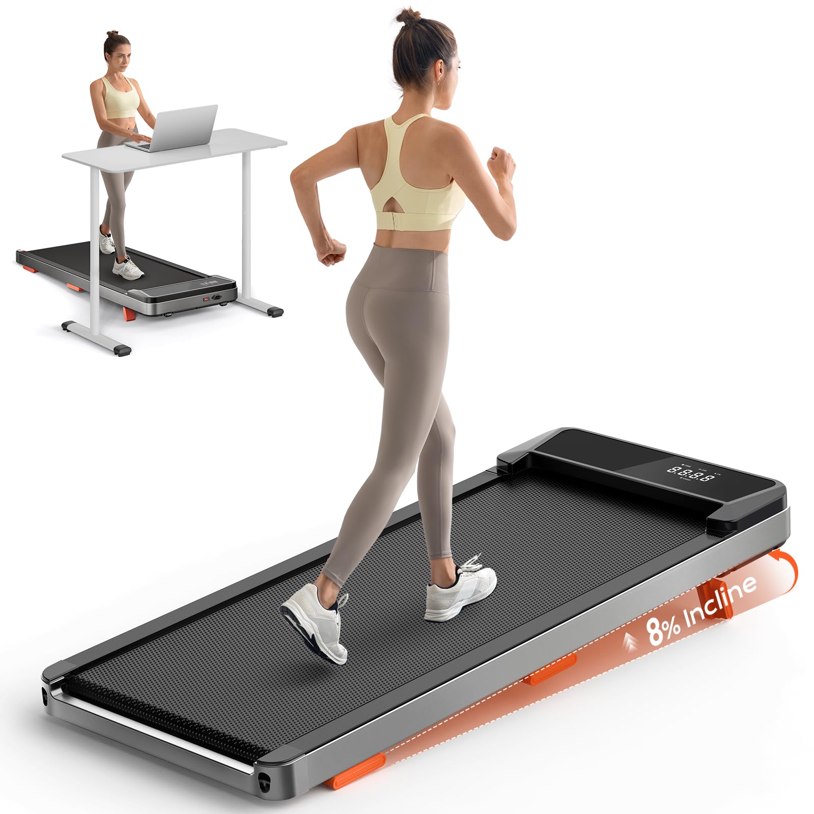 TREAFLOW Walking Pad Treadmill with Incline for Home Office