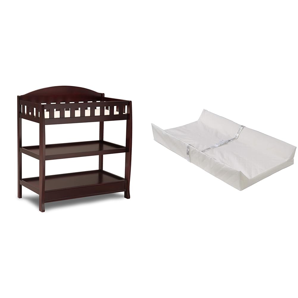 Delta Children Infant Changing Table with Pad, Espresso Cherry & Foam Contoured Changing Pad with Waterproof Cover