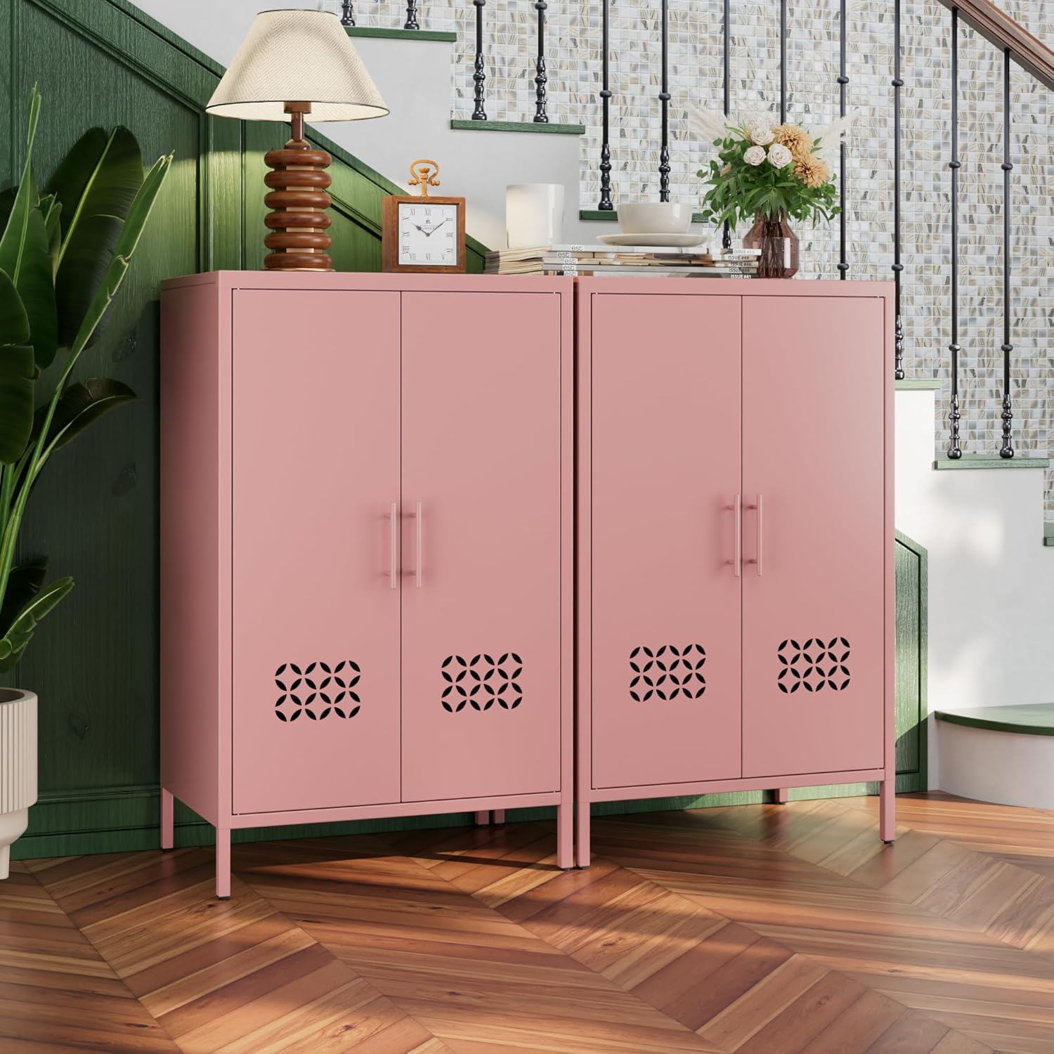 Metal Storage Cabinet with Adjustable Shelves,Metal Sideboard Cabinet with 2 Doors for Home,Office, 42