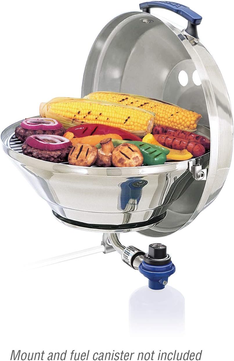 Magma A10-205 Marine Kettle Portable Gas Grill - Stainless Steel BBQ for Boats - Wind-Resistant Design, Safe Propane Connection, Stay Cool Handle - 15