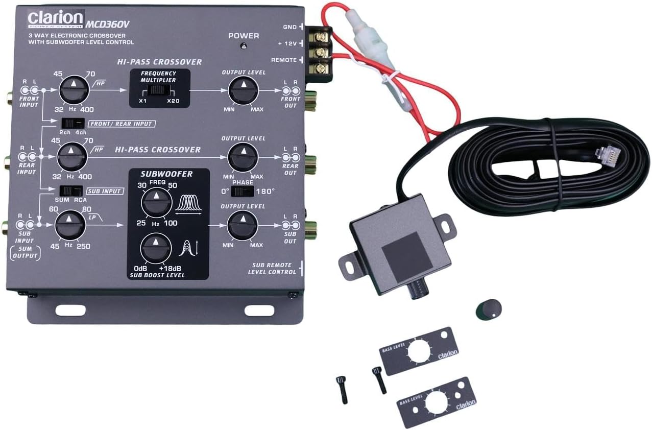 Clarion MCD360V 3-Way 6 Channel RCA Inputs Electronic Crossover with Remote Subwoofer Level Control Adjustable Level Output for Front Rear Subwoofer