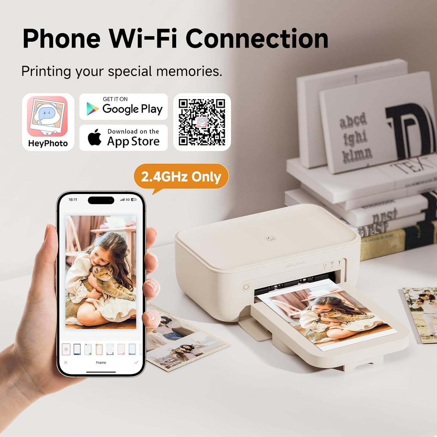HPRT 4x6 Photo Printer, Full-Color Thermal Thermal Sublimation Wi-Fi Printing, Portable Instant Picture Printer for iPhone/Android, AR Video, Fun App, Home Use, Beige+20 Sheets Photo Paper & 1 Ribbons