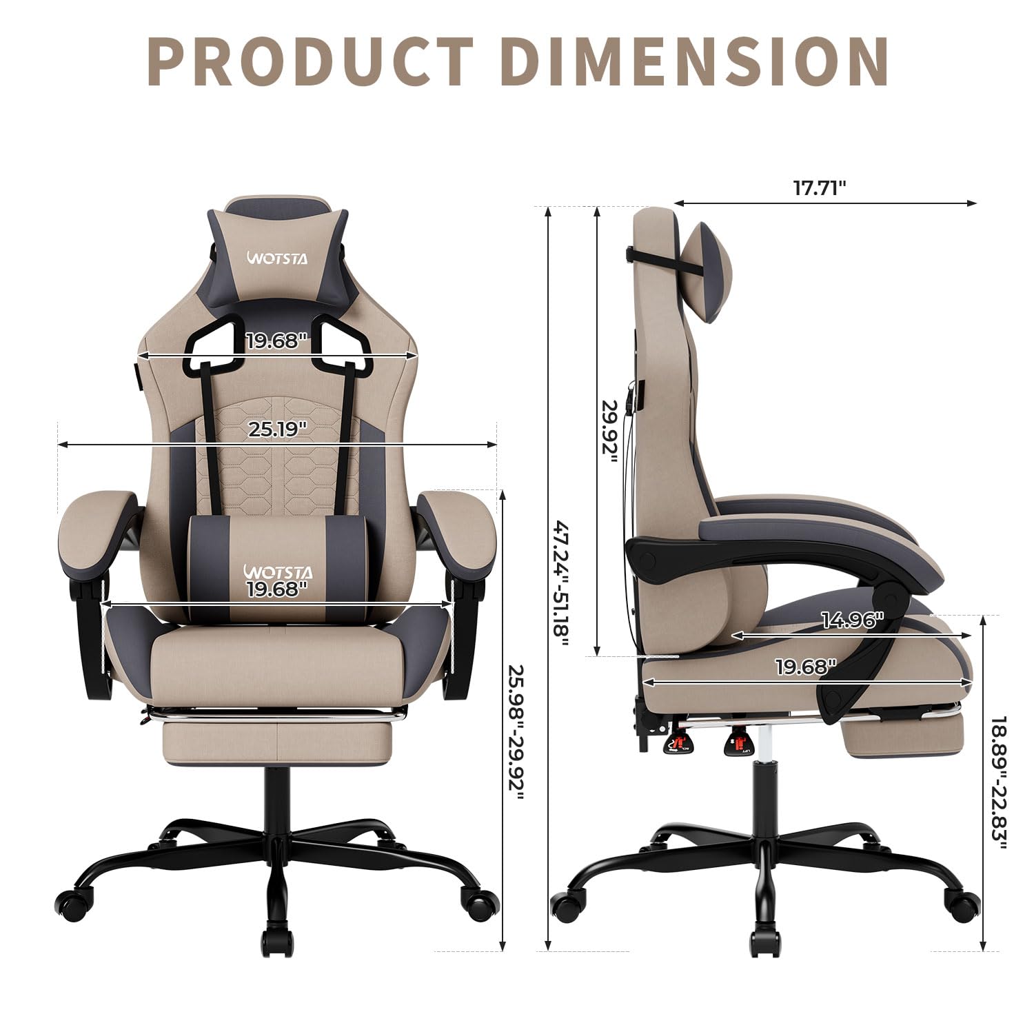 WOTSTA Gaming Chair with Massage and Footrest, Ergonomic