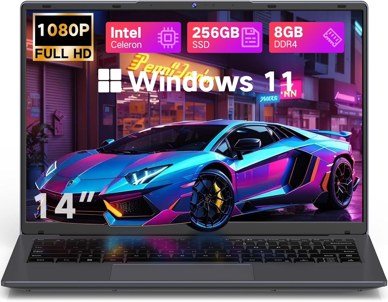 DERE 14 inch Laptop,Gaming PC Coumpter,8GB RAM 256GB SSD| 1920x1200 FHD+ IPS Display| N5805|Win11,HDMI & Wi-Fi|for Study, Office,Business,|Silver Gray