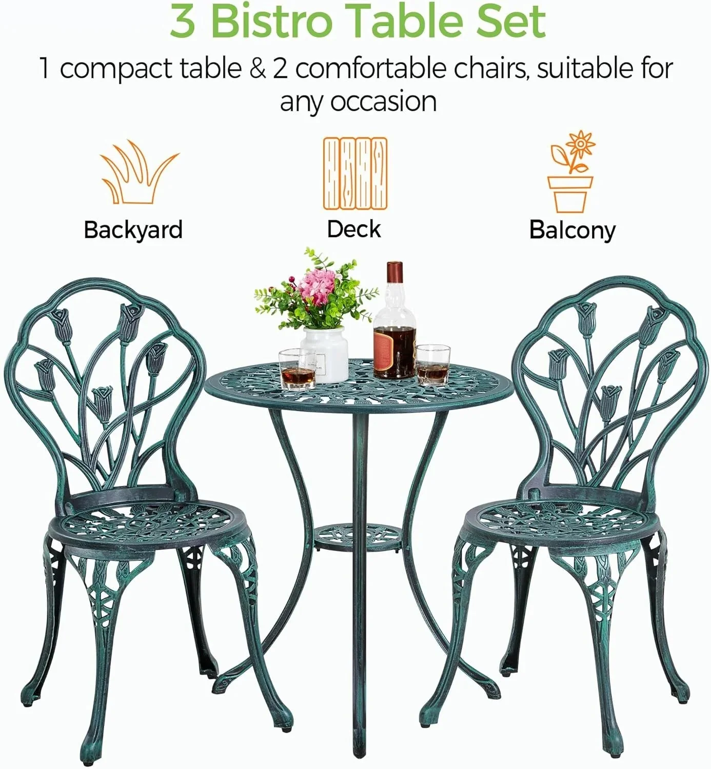 Patio Bistro Sets 3 Piece Cast Aluminum Bistro Table
