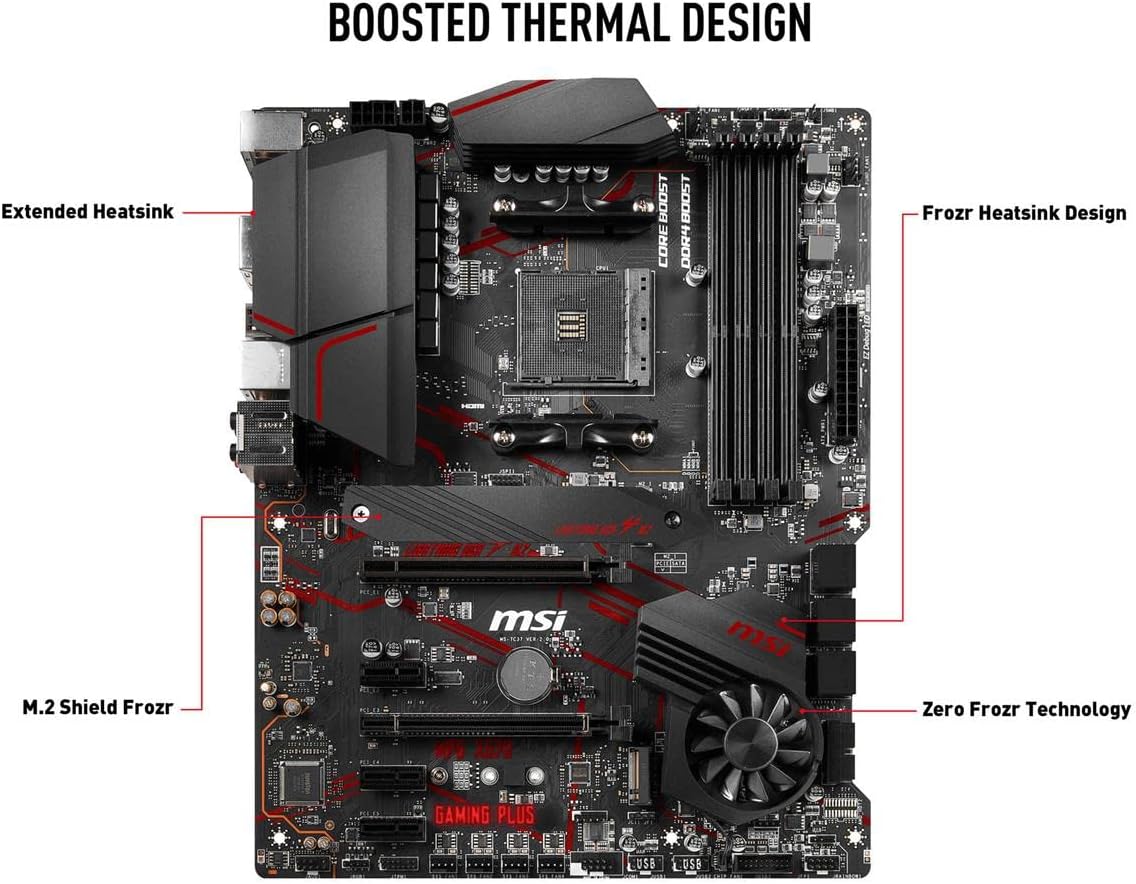 MSI MPG X570 Gaming Plus Motherboard (AMD AM4, PCIe 4.0, DDR4, SATA 6Gb/s, M.2, USB 3.2 Gen 2, HDMI, ATX)