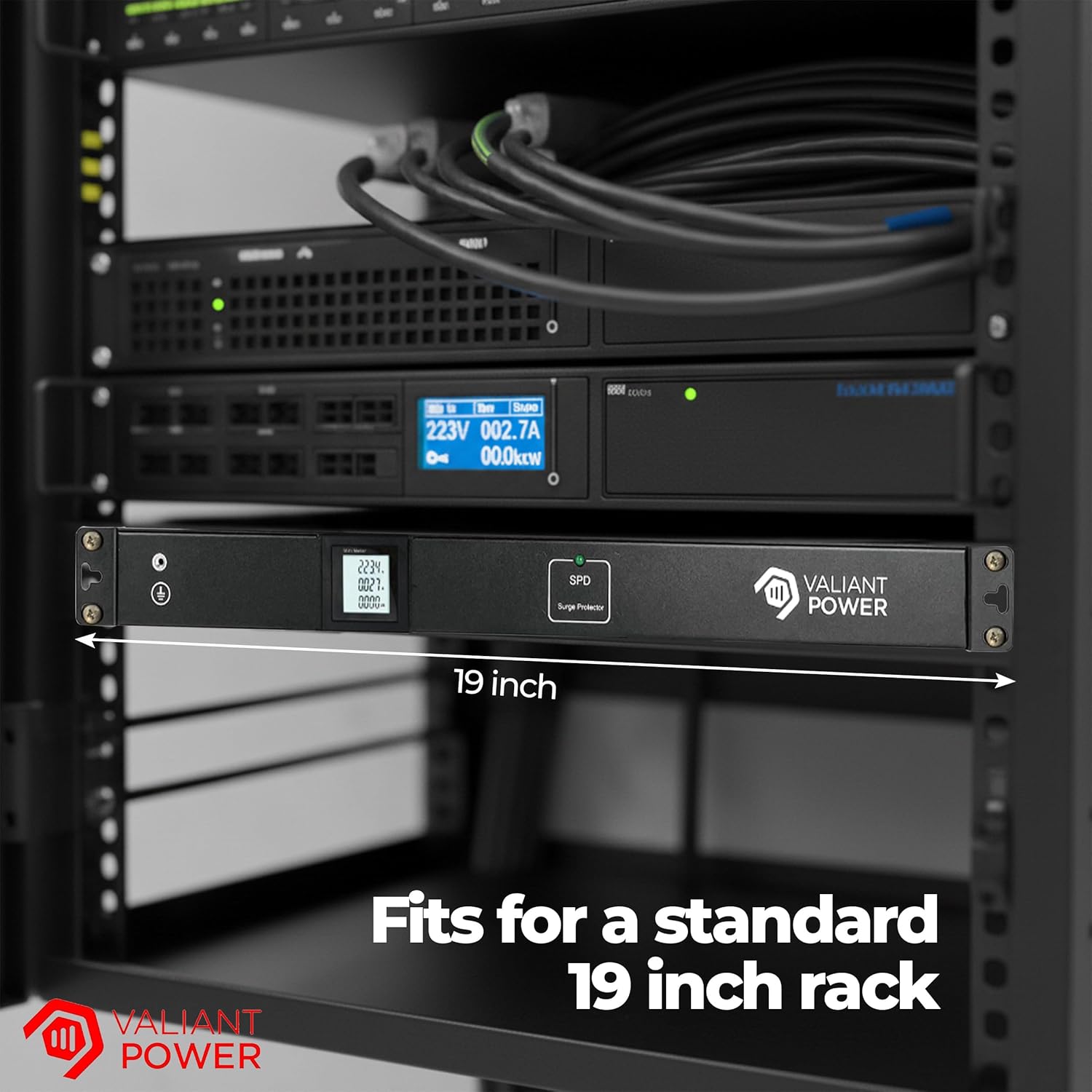 Rack Mount Power Strip - 240V 30A 2C19 & 10 C13 outlets PDU with 20,000 amp Surge Protector, Volt & Amp Meter for Data Center & IT use - 19” Metal Housing, Ears & Fittings Included Valiant Power Co