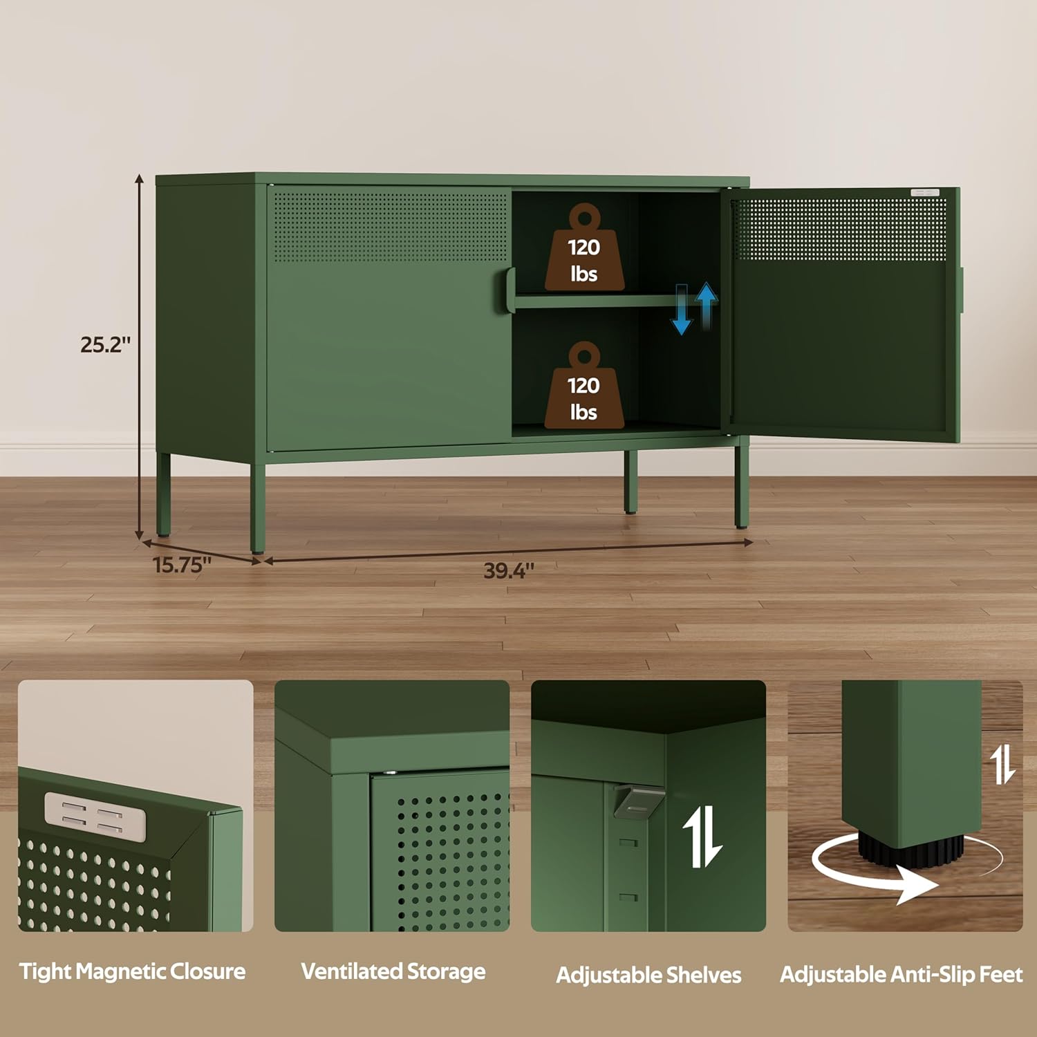 Metal Storage Cabinet with 2 Doors & Adjustable Shelves, 25