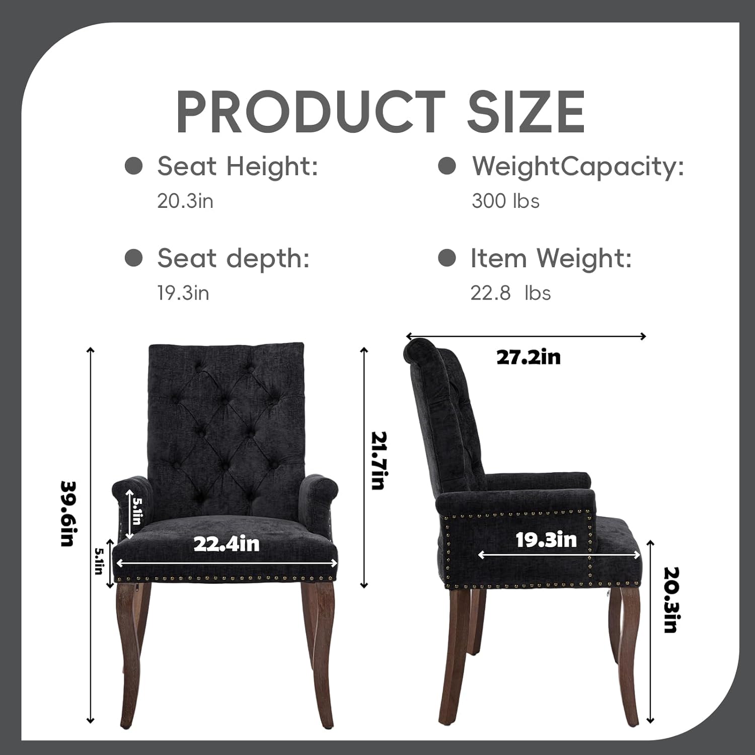 Upholstered Tufted Chenille Dining Chairs with Arms & Nailhead Trim – Solid Wood Frame & Legs, Modern Farmhouse for Dining, Kitchen & Living Room (Set of 6, Charcoal Gray)