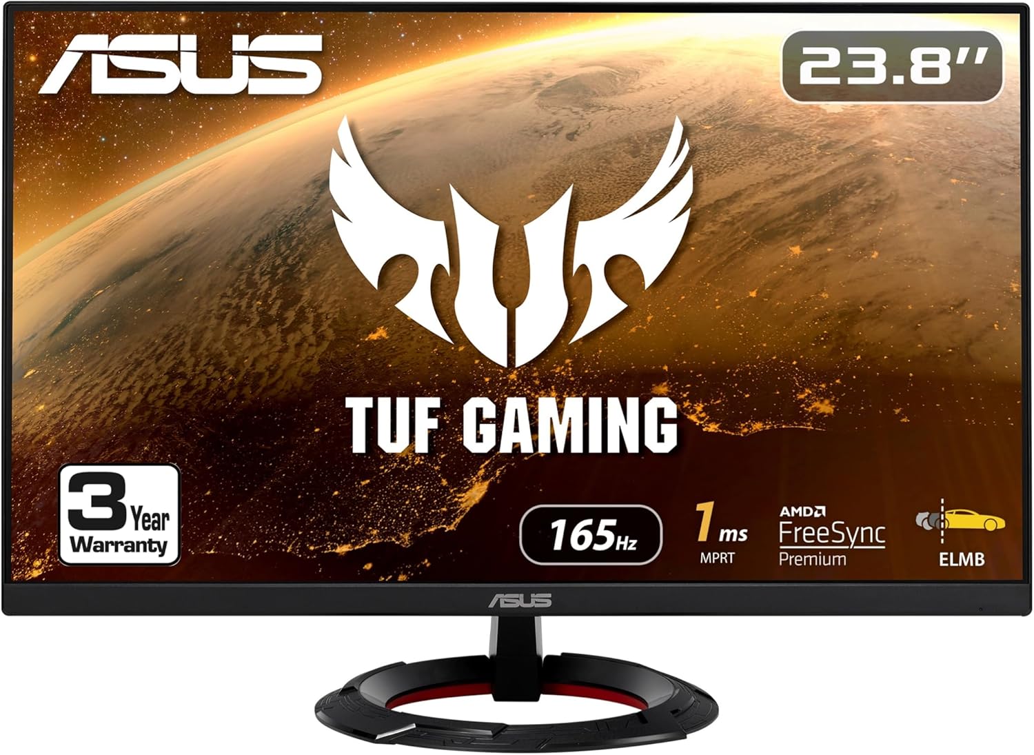ASUS (VG249Q1R TUF Gaming 23.8” 1080P Monitor - Full HD, IPS, 165Hz (Supports 144Hz), 1ms, Extreme Low Motion Blur, Speaker, FreeSync™ Premium, Shadow Boost, VESA Mountable, DisplayPort, HDMI,Black