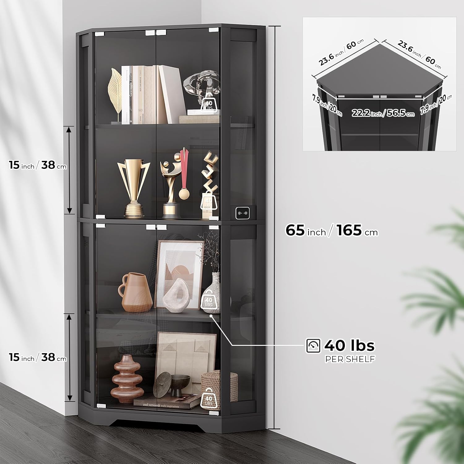 BROTTAR Corner Display Cabinet with Glass Doors, 65