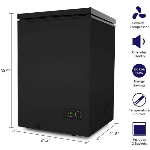 Northair Chest Freezer C 3.5 Cu Ft with 2 Removable Baskets C Reach In Freezer Chest C Quiet Compact Freezer C 7 Temperature Settings C Black