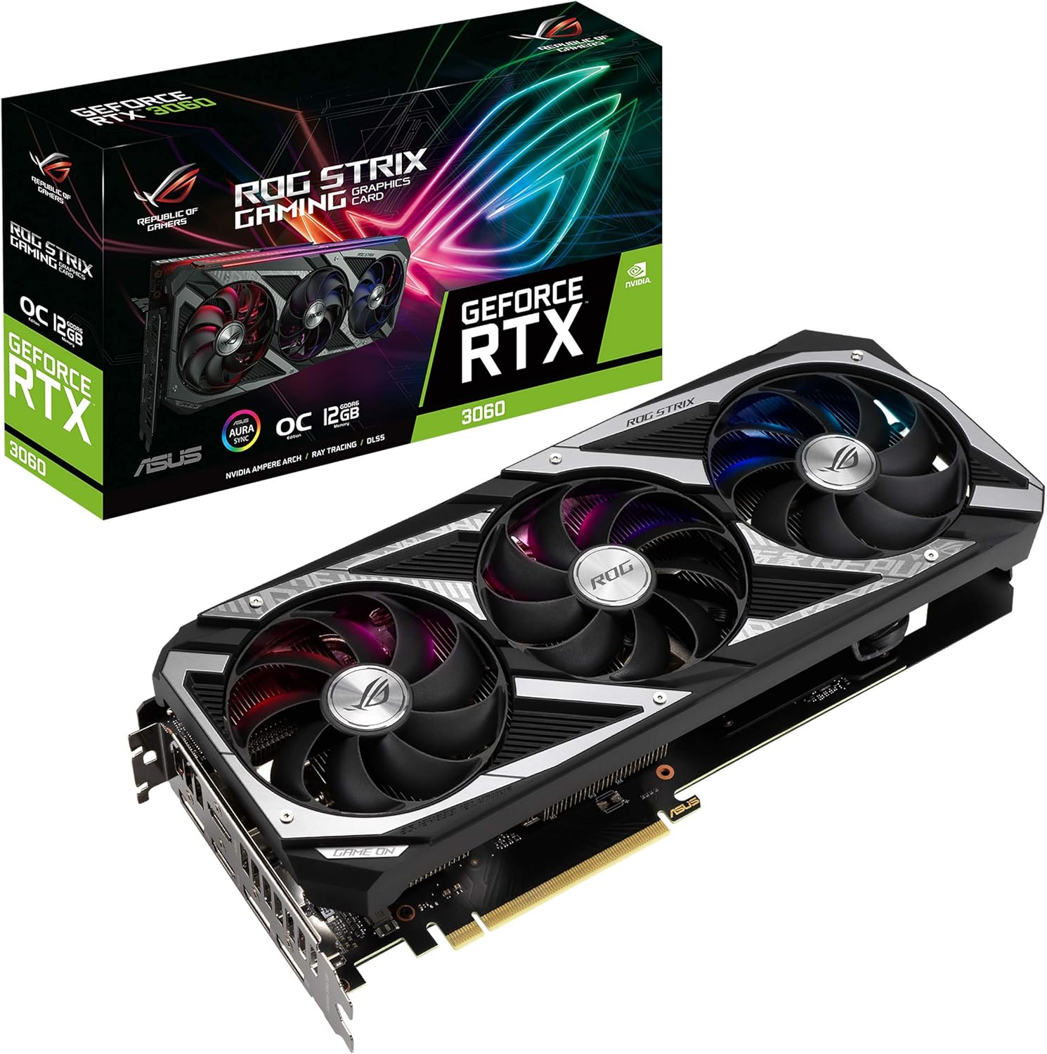ASUS ROG Strix NVIDIA GeForce RTX 3060 V2 OC Edition Gaming Graphics Card (PCIe 4.0, 12GB GDDR6, HDMI 2.1, DisplayPort 1.4a, Axial-tech Fan Design, 2.7-Slot, Super Alloy Power II) (Renewed)