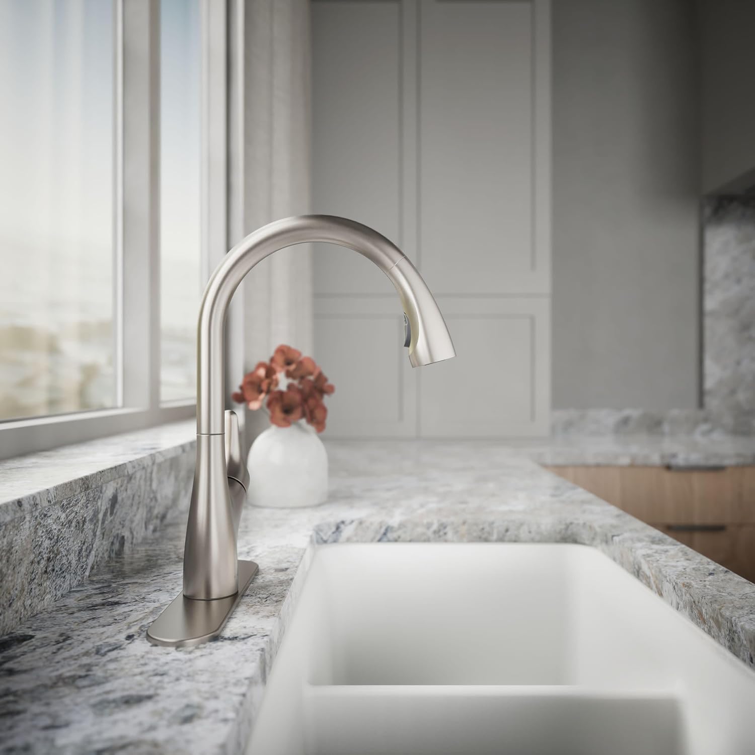 KOHLER 30469-VS Rival Single Handle Pull-Down Kitchen Faucet, Kitchen Sink Faucet with Pull-Down Sprayer, Vibrant Stainless