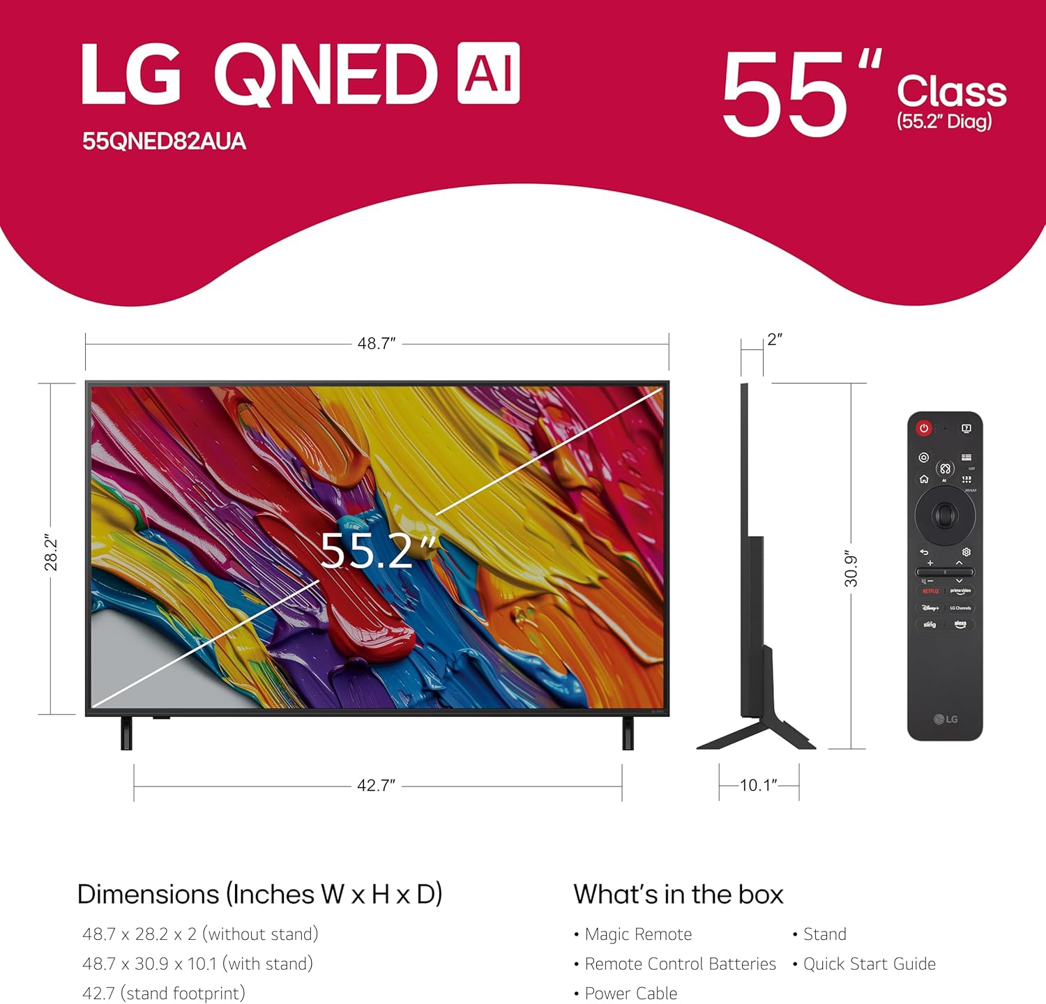 LG 55-Inch Class QNED AI 4K QNED82A Series Smart TV w/AI Sound, HDR10, 4K Super Upscaling, Filmmaker Mode, Wow Orchestra, Alexa Built-in (55QNED82AUA, 2025)