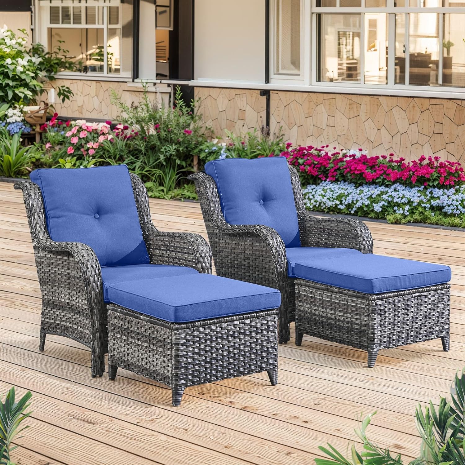 Belord Wicker Furniture 4 Pieces Outdoor Patio Furniture Set Patio Chairs with Ottomans Conversation Set for Porch Garden Deck Balcony Poolside