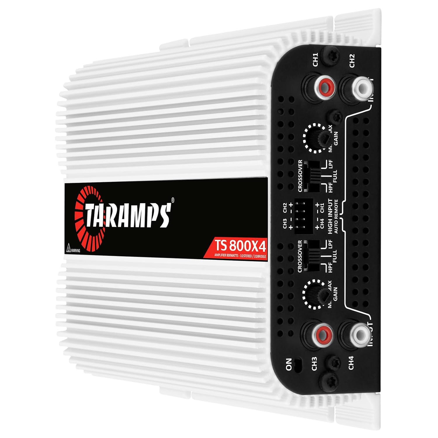 Taramps TS 800x4 1 Ohm Multichannel Stereo Amplifier 800 Watts Rms, 4 Channels, Full Range, Car Audio Amp Digital 2 Bridged Channel, Crossover High/Low Pass, with RCA and Automatic High Level Input