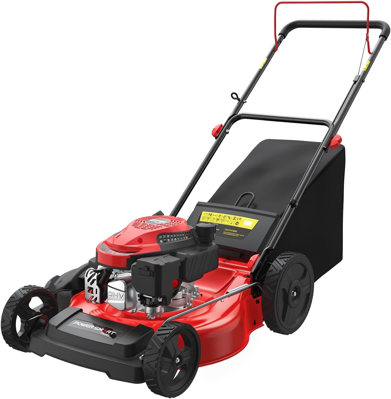 PowerSmart EasyGlide 21-Inch Gas Lawn Mower, 144cc 4-Stroke OHV Engine, Push Walk-Behind, 3-in-1 Mulch/Bag/Side Discharge, Steel Deck, 6 Height Adjustment