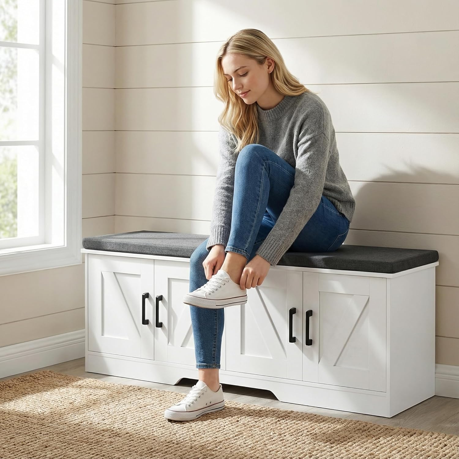 HOMSHO 2-Tier Storage Bench, 47.2