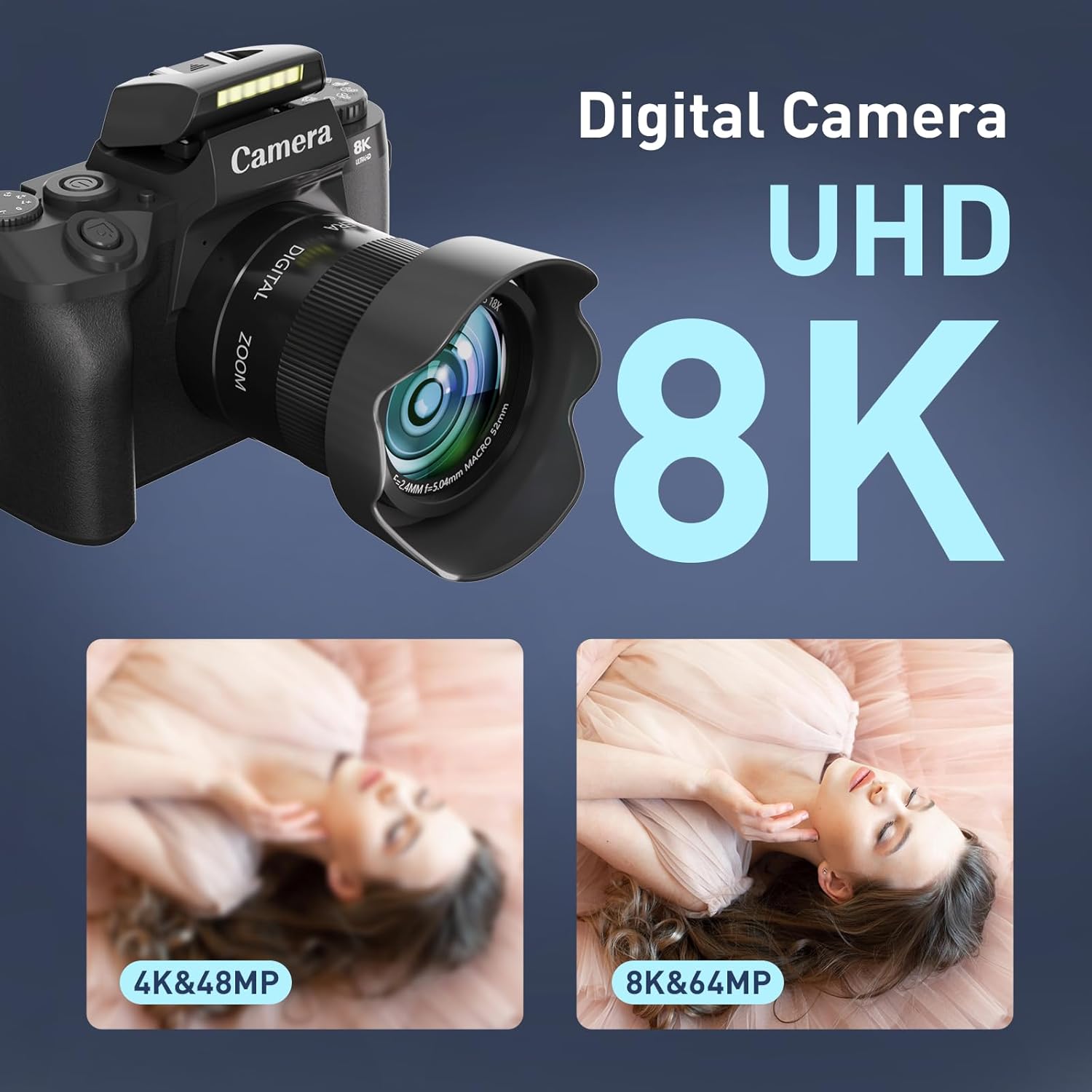 8K Digital Camera, 64MP WiFi Cameras for Photography with 4