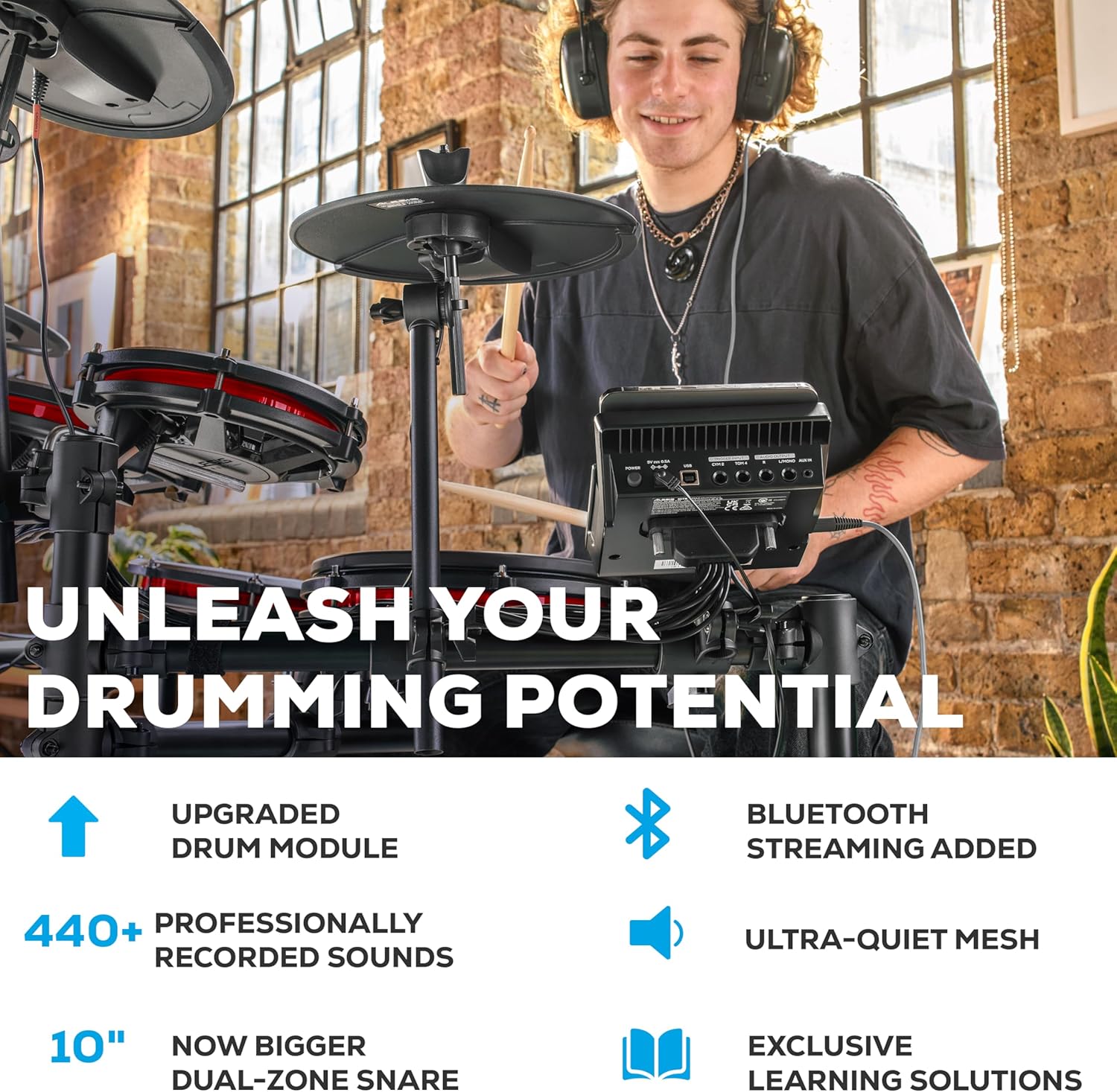 Alesis Nitro Max Kit Compact Electric Drum Kit with Quiet Mesh Pads, 10