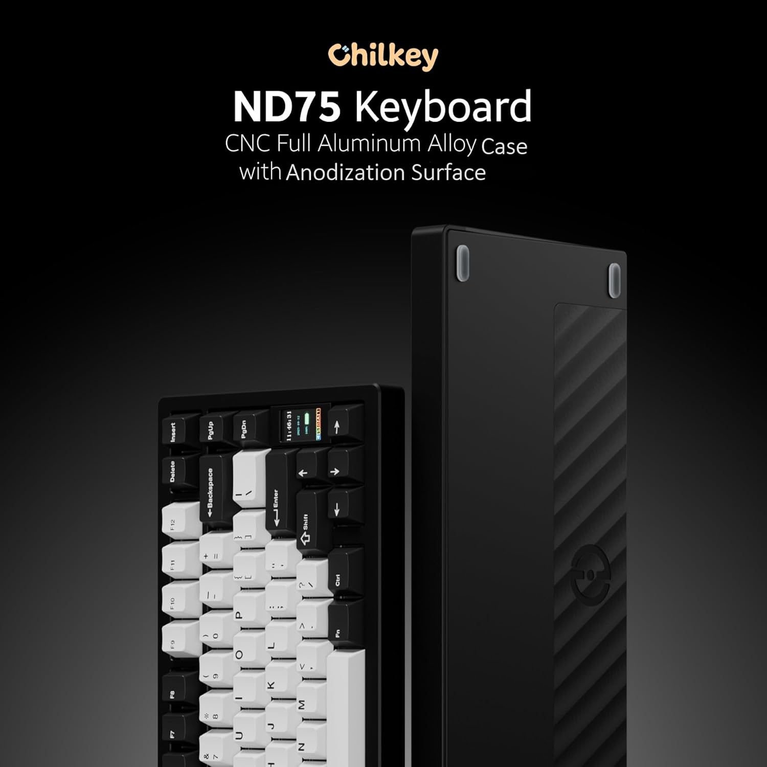 Chilkey ND75 Aluminum Keyboard 75% Percent Wireless Gaming Mechanical Keyboard with LCD Screen, Quick Assembly, BT/2.4G/USB-C, Hot Swappable Per-key RGB Custom Black Key Board for Laptop Office PC