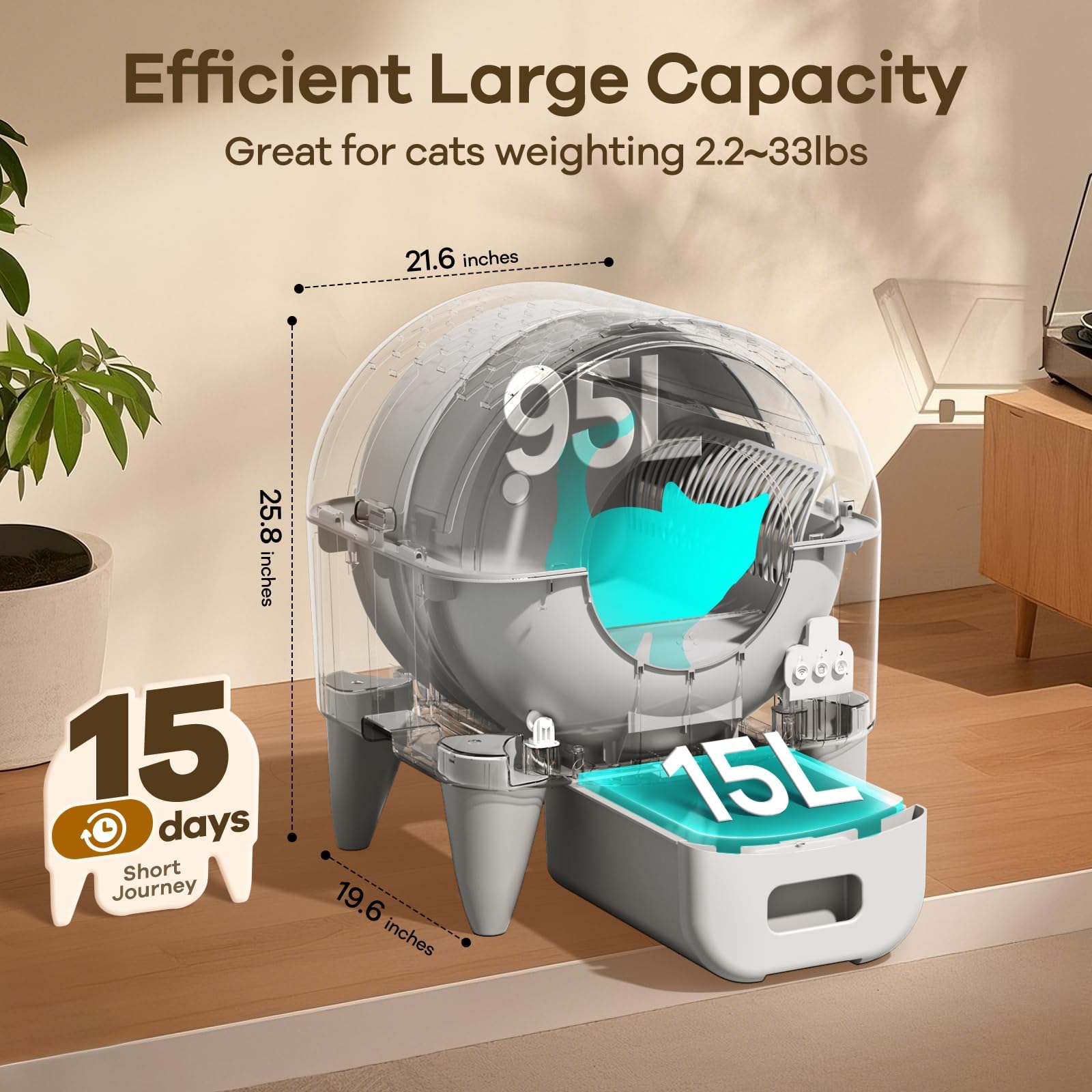 FUMOI Automatic Cat Litter Box with App Control & Capacity