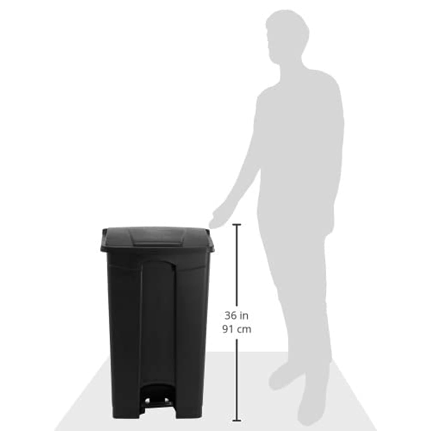 Safco Step On Plastic Trash Can with Foot Pedal, 23 Gallon Garbage Can for Kitchen, Indoor or Outdoor Use, Hands Free, Black