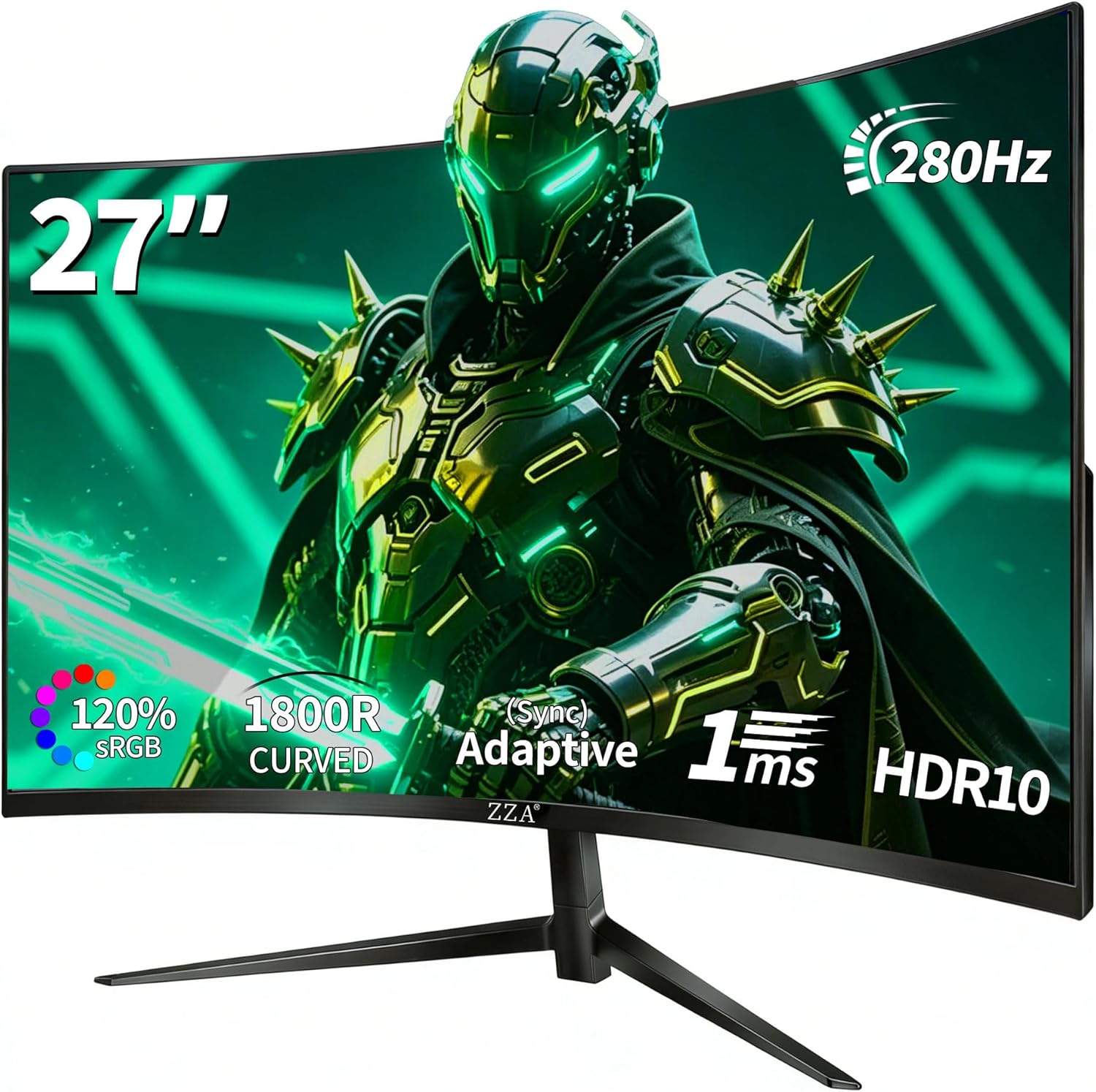 ZZA 27'' 280Hz 240Hz Gaming Monitor, Curved Monitor 1800R VA FHD 1080P 1ms, AMD FreeSync Premium, HDR Ready,120% sRGB, HDMI DP, VESA Mountable, Low Motion Blur, Flicker-Free & Low Blue Light