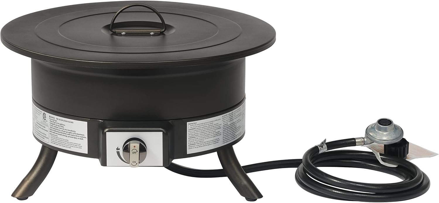 Amazon Basics Portable Propane Fire Pit, 19 inch Round Gas for Patio, 55,000 BTU, Carry Strap, Heat, Warmth and Ambience