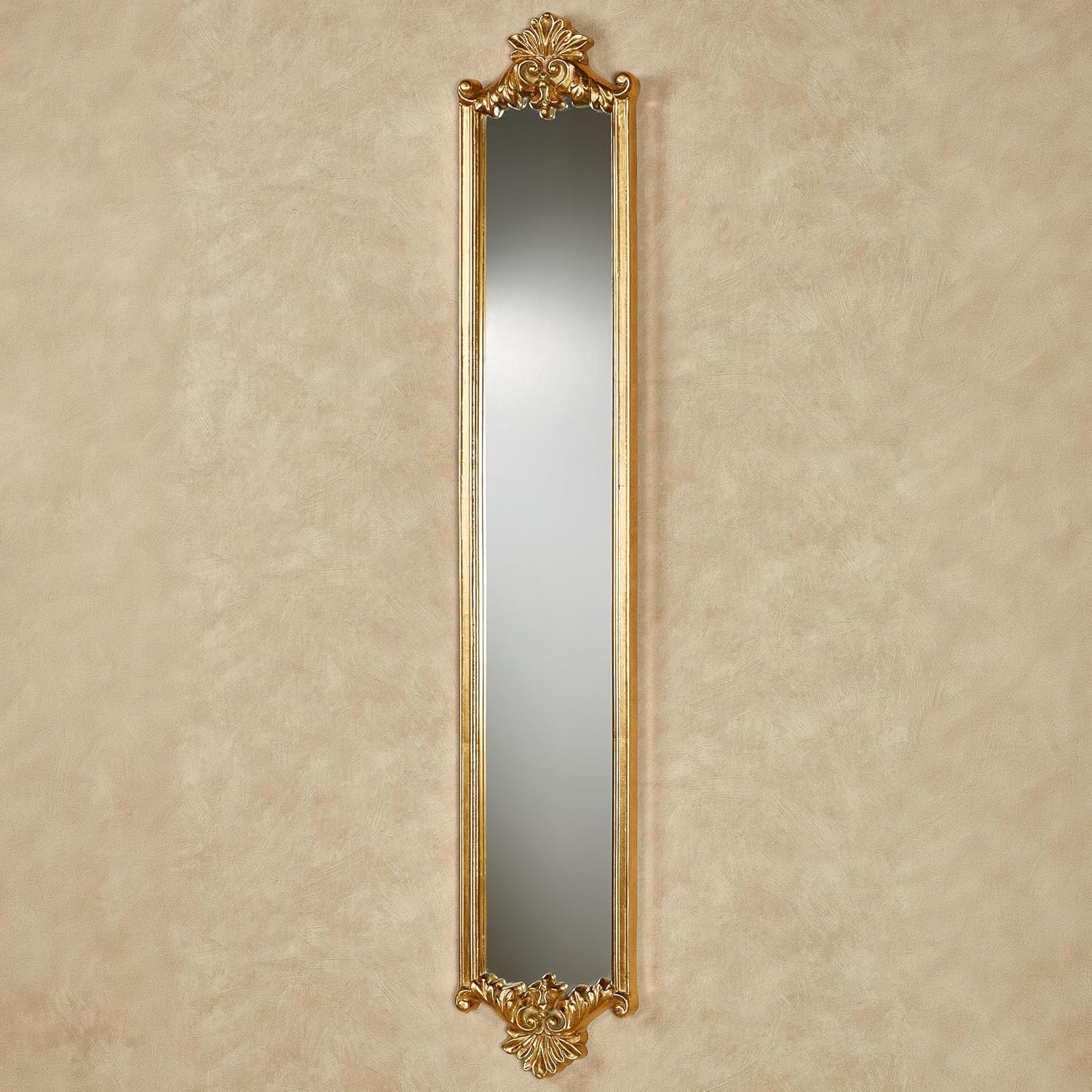 Touch of Class Alistair Wall Mirror Panel - Resin, Glass - Gold Leaf Finish - Slender Mirror for Bathroom, Bedroom, Hallway, Entryway, Foyer - Acanthus Leaves Motif - Tall Looking Glass