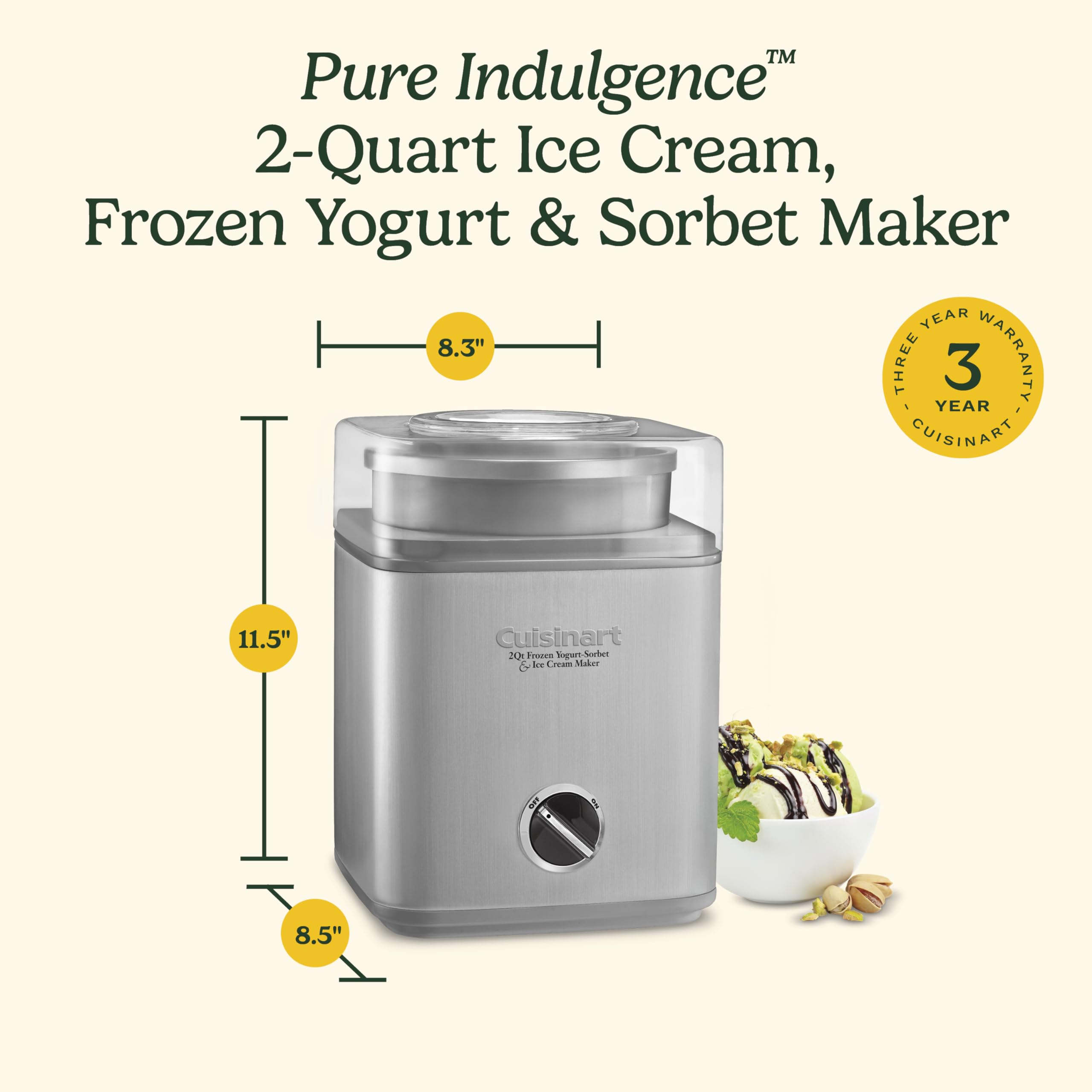 CUISINART Ice Cream Maker Machine - 2-Quart Frozen Dessert Maker