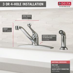 Delta Faucet Classic Single-Handle Kitchen Faucet with Side Sprayer, Chrome Kitchen Sink Faucet, Kitchen Faucet 3 Hole, Chrome 400LF-WF