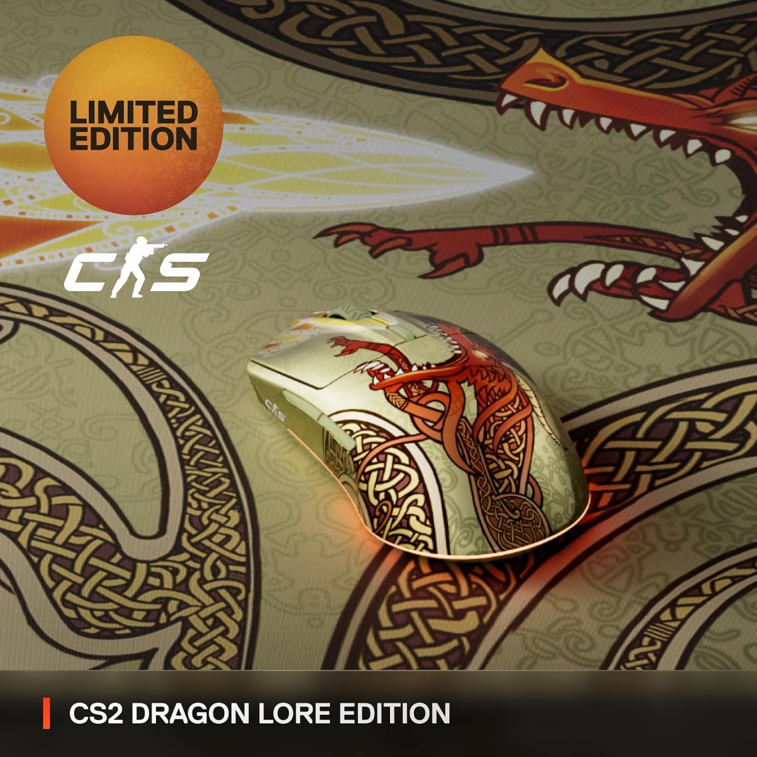 SteelSeries Wireless Gaming Mouse CS2 Dragon Lore Edition — Counter-Strike — 2.4GHz & Bluetooth — 18K DPI TrueMove Air Optical Sensor — Up to 200 HR Battery — 80M Click Durability