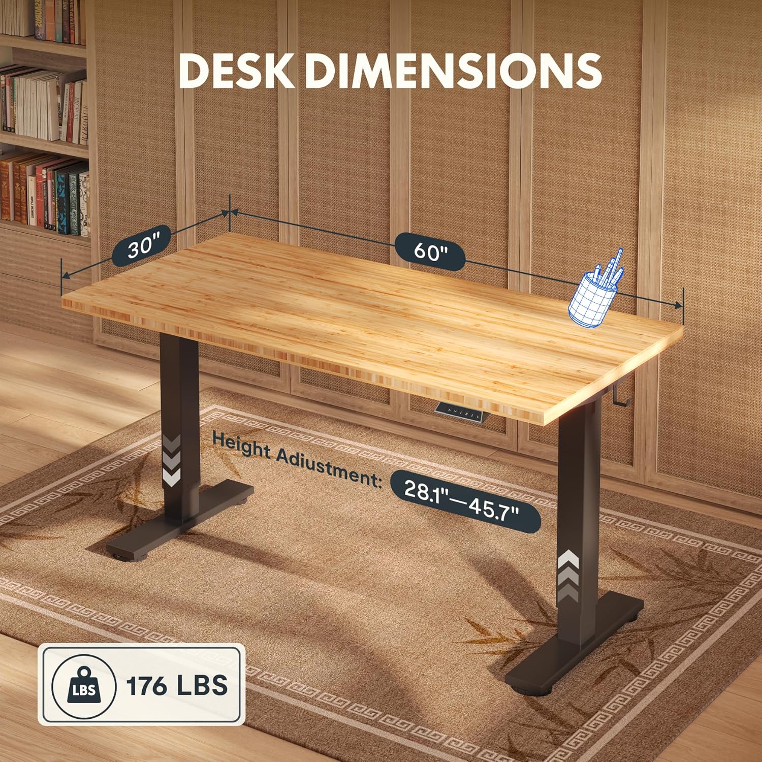 FLEXISPOT Solid Wood Standing Desk, One-Piece Real Wood Desktop, Electric Height Adjustable Desk for Home Office, 176 LBS Capacity (60