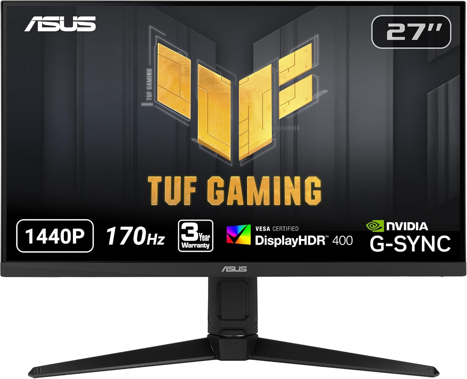ASUS TUF Gaming VG27AQL1A 27” HDR Monitor, 1440P WQHD (2560 x 1440), 170Hz (Supports 144Hz), IPS, 1ms, G-SYNC Compatible, Extreme Low Motion Blur Sync, HDR400, 130% sRGB, Eye Care, HDMI DisplayPort