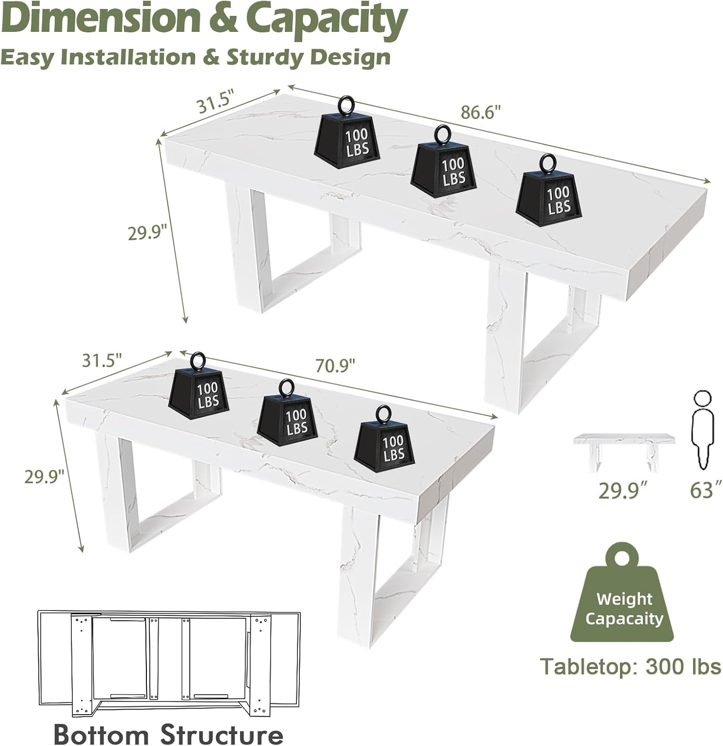 STHOUYN White Marble Extendable Dining Room Table for 8 10, 70.9