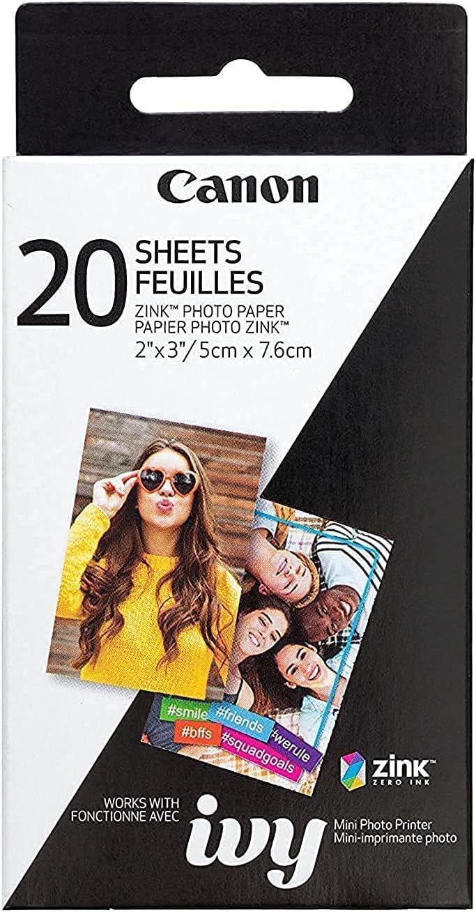 Canon Ivy 2 Mini Photo Printer, Print from Compatible iOS & Android Devices, Sticky-Back Prints, Blush Pink and Canon Zink Photo Paper Pack, 20 sheets, White, 2