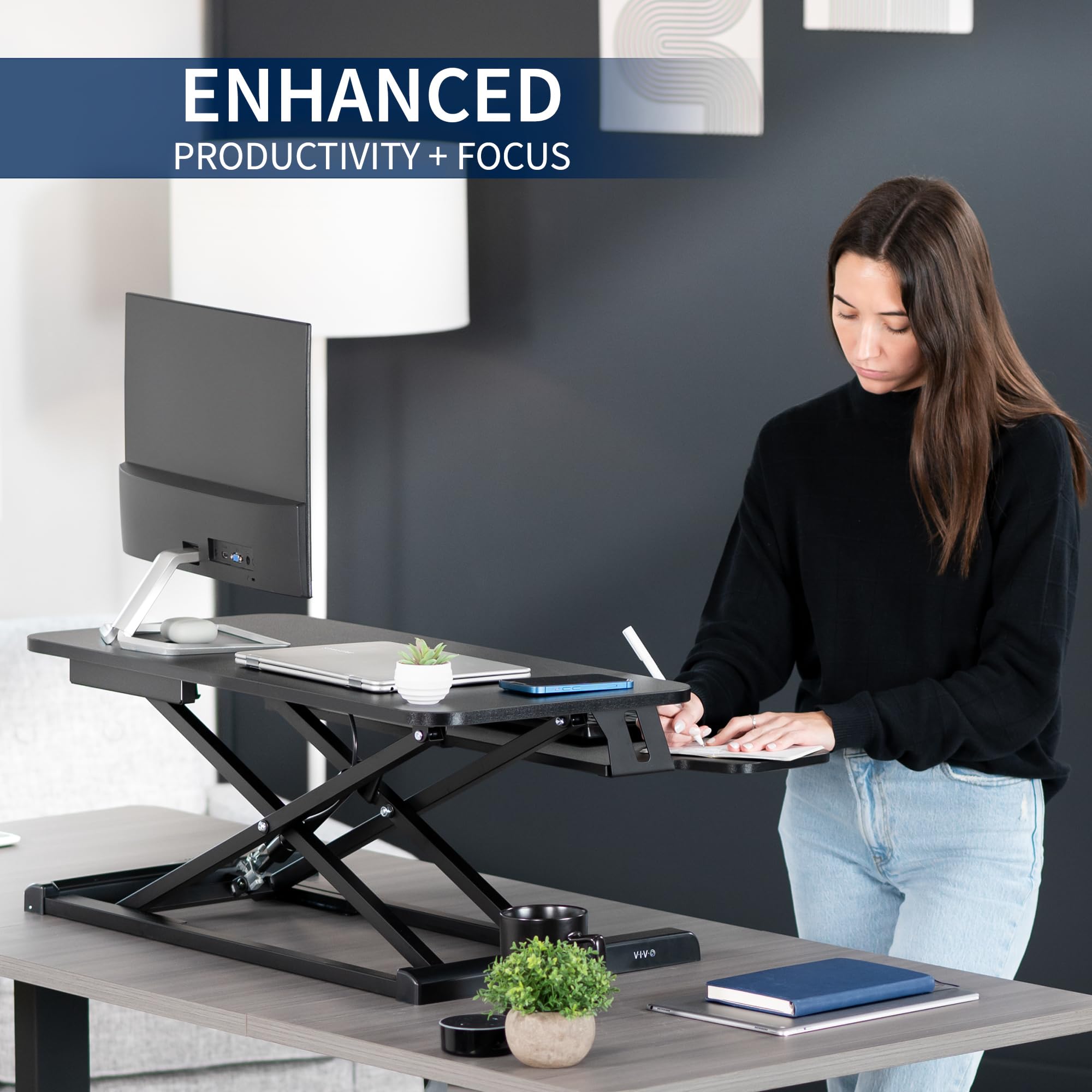 VIVO 32-inch Height Adjustable Desk Converter - Black