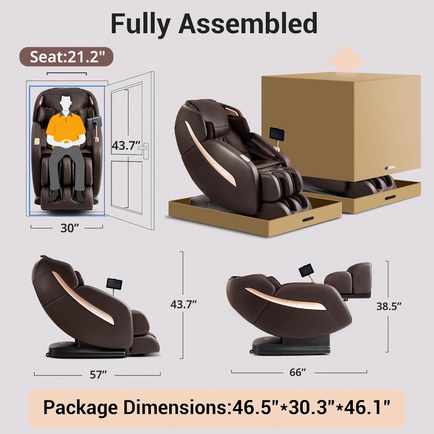 MYNTA Massage Chair Full Body, Zero Gravity SL Track Heavy Duty Massage Recliner Chair with Heat, 12 Auto Modes for Home, M1612 Brown