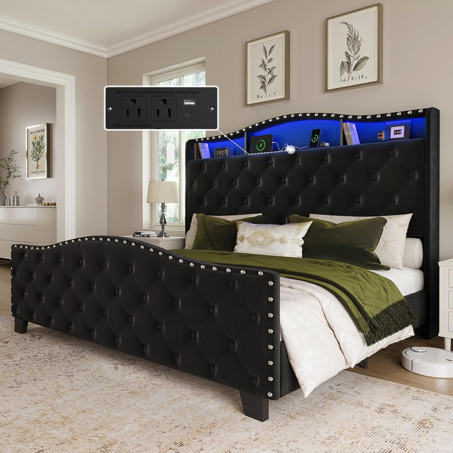 Belffin Queen Size Bed Frame and Headboard, 50.9