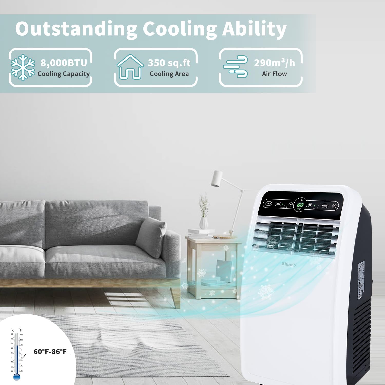 SHINCO 8,000 BTU Portable Air Conditioner for 350 sq.ft