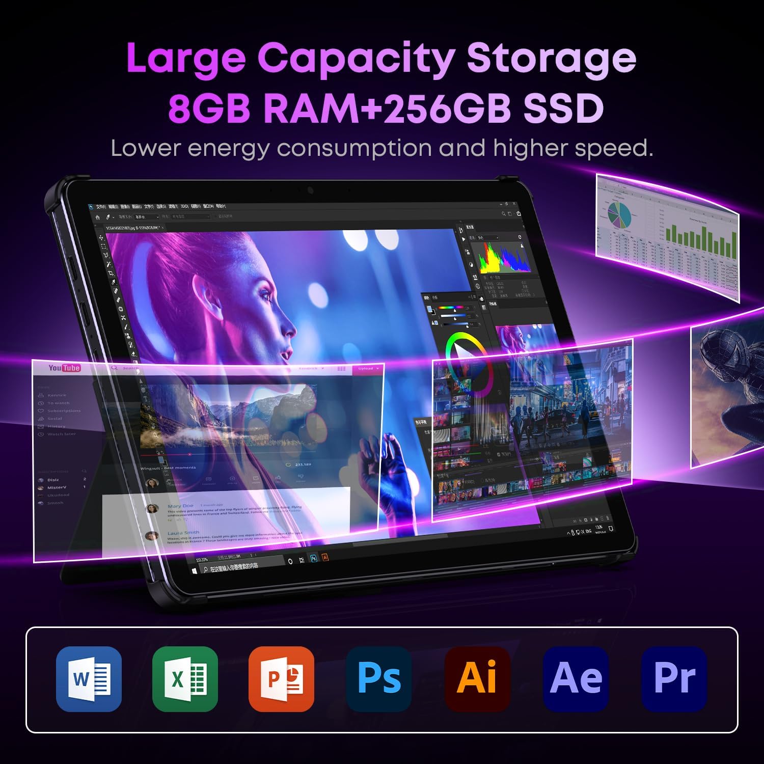 CHUWI Hi10 X2 Windows 11 Tablet 10.1'', 8GB RAM 256GB SSD, Intel Core i3 (3.9GHz), Windows Tablet PC, IPS HD Touchscreen, 4K HDMI, 5MP AF Camera, WiFi 6, BT5.3, USB3.2, with Case