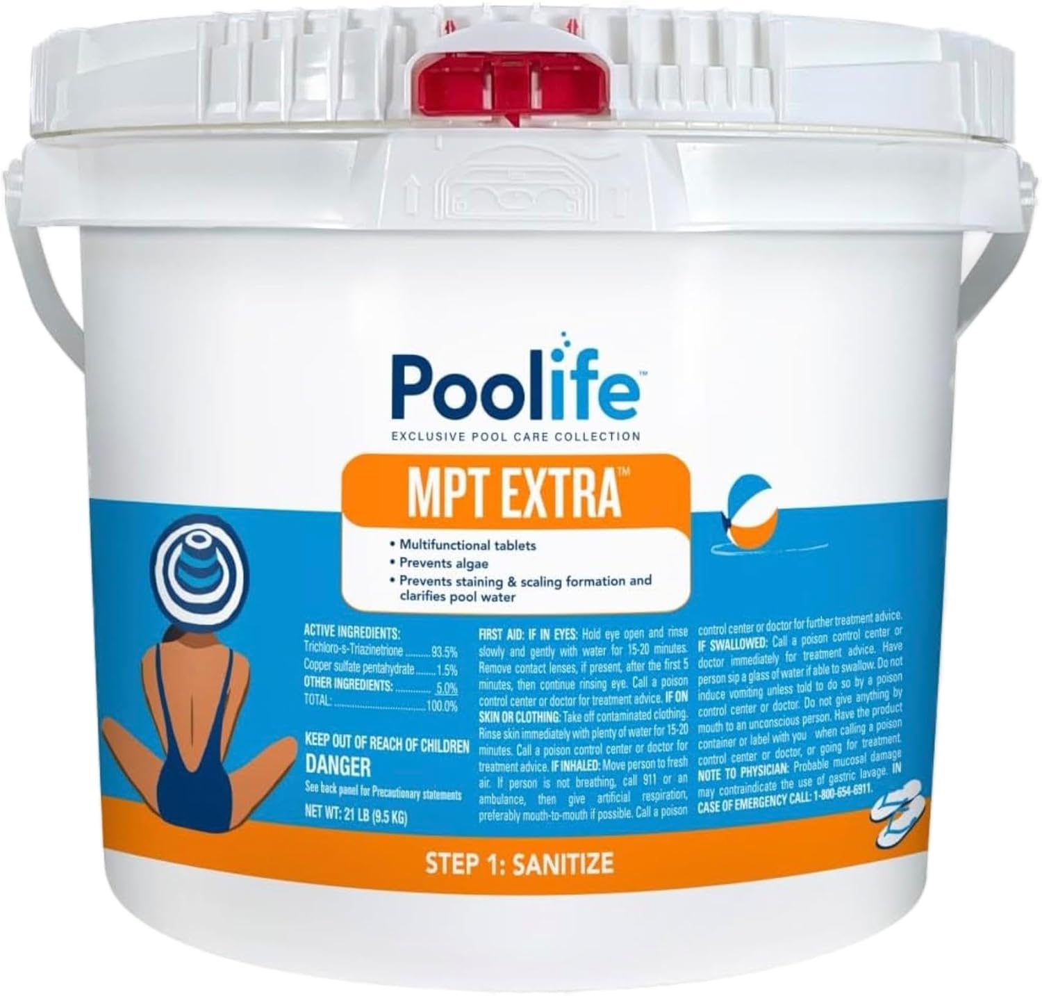 Poolife MPT Extra Pool Chlorine Tablets - Multi-Functional 3 inch Chlorine Tablets for Pool to Prevent Algae, Stains & Scaling & Clarifies Water, Extend Chlorine Life with Sun-Protected Pucks - 21 lb