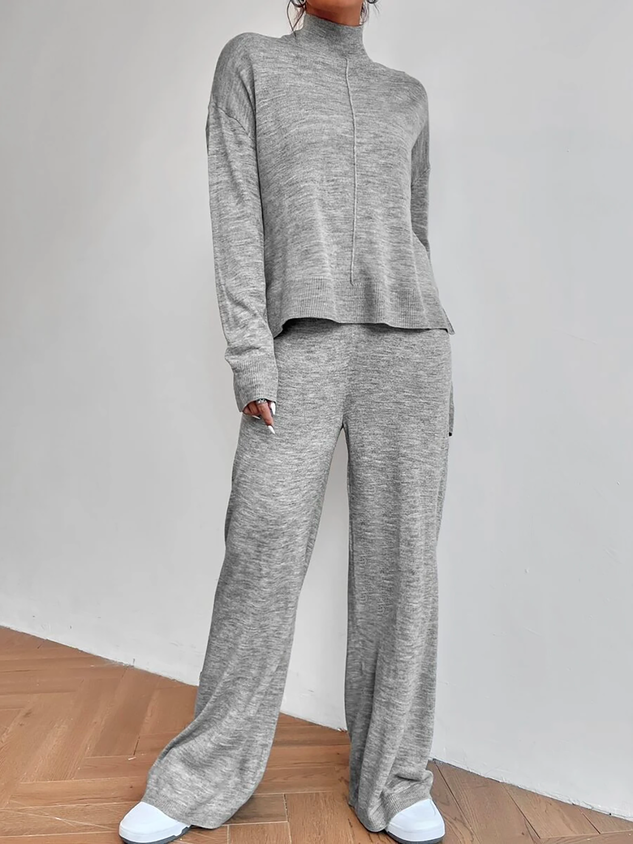 Plain Turtleneck Loose Casual Two-Piece Set